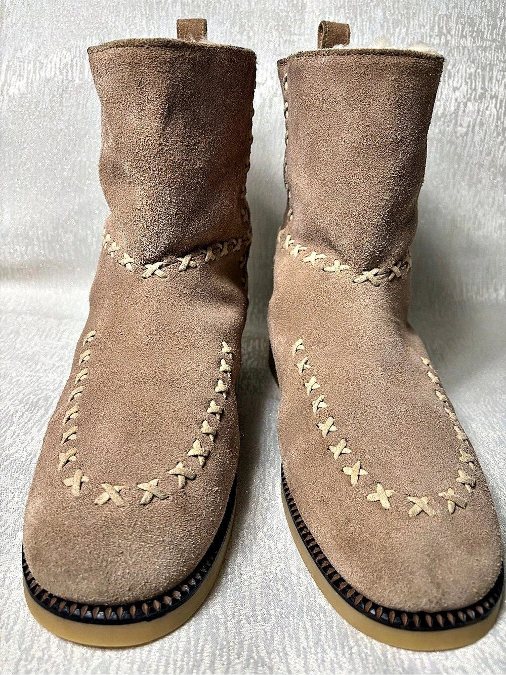 •••~
Freda Salvador Rocky Suede Shearling Boots
Stucco Beige Mid-Calf - Women's